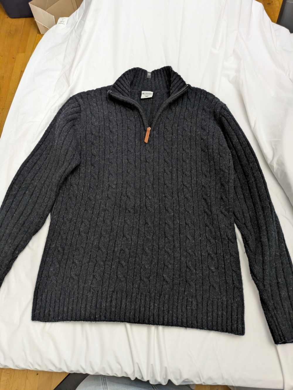 Columbia Men's Dark Charcoal Cable Half-Zip Wool Sweater